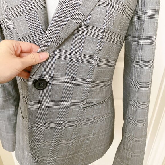 New Zara Women Grey Plaid Flattering Fit Single-Button Blazer Business Jacket - Picture 2 of 6
